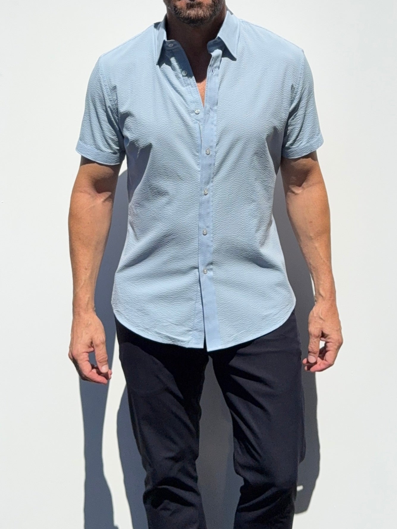 Short Sleeve Seersucker - Light Blue- Small Batch #705