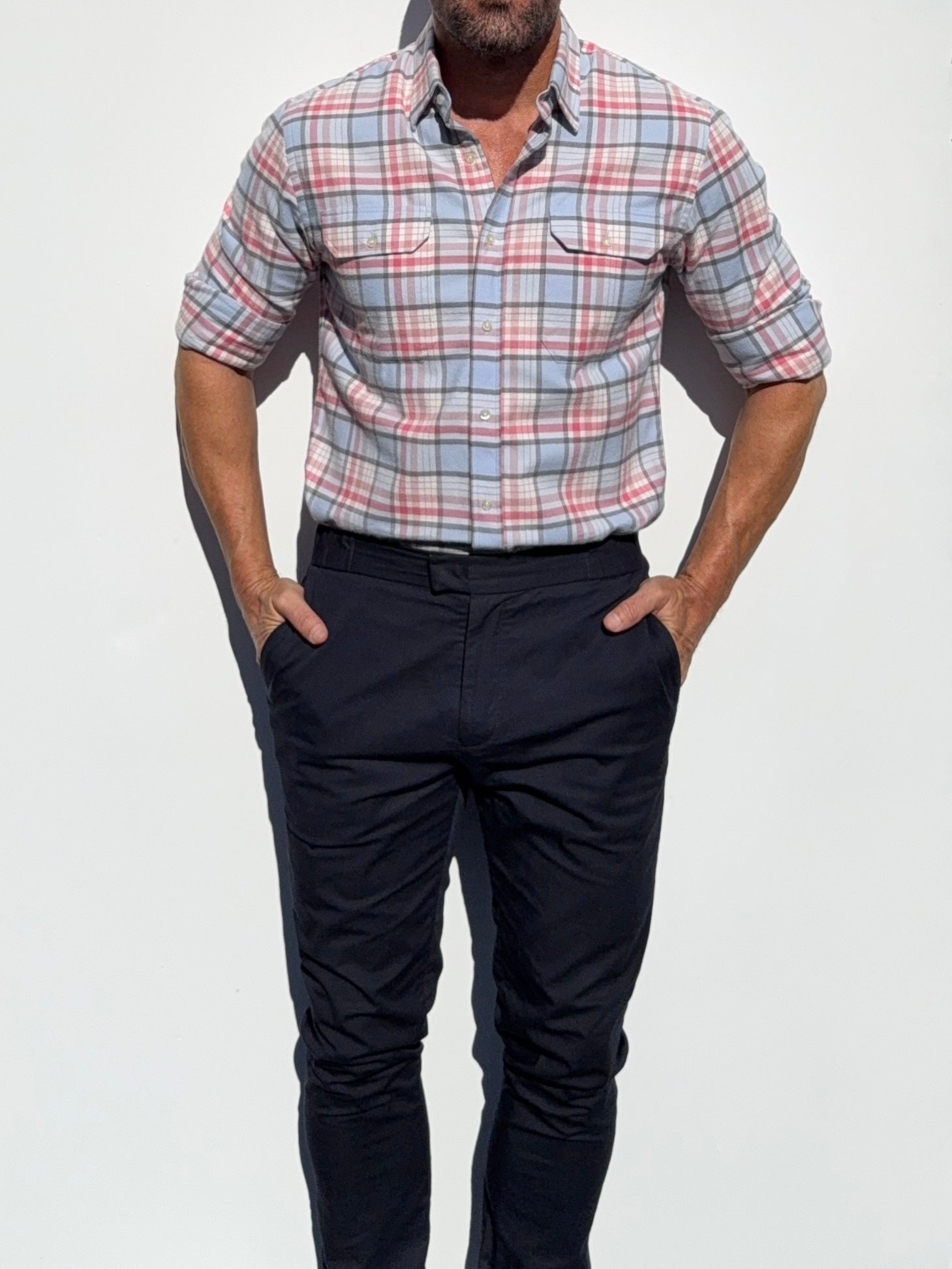 The Utility Shirt in Plaid Flannel - Light Blue & Pink
