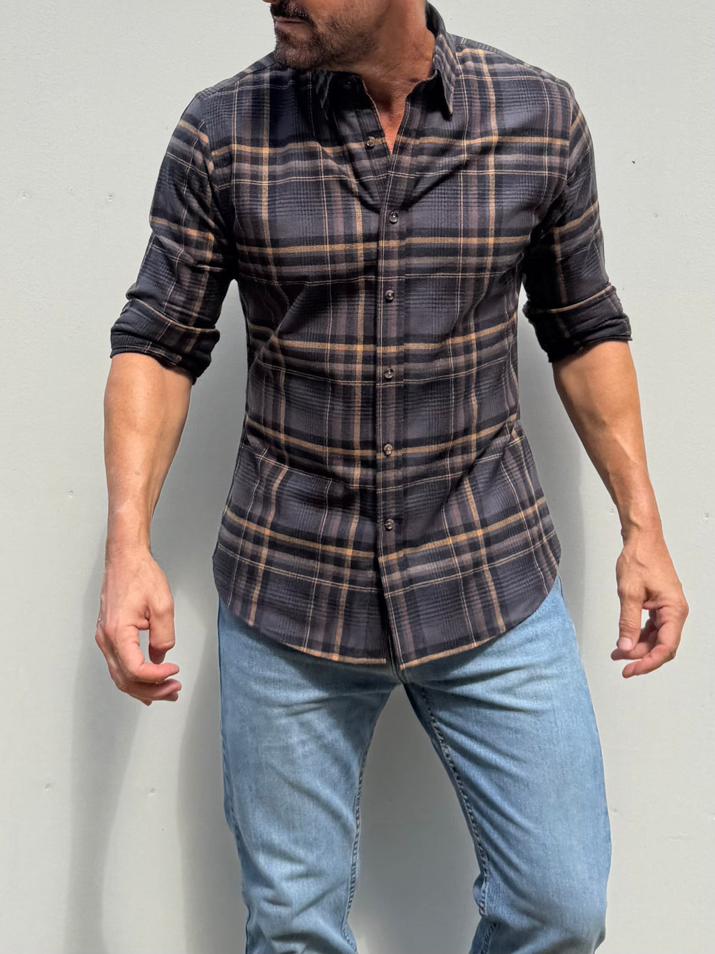 Plaid Dress Flannel - Brown & Gray