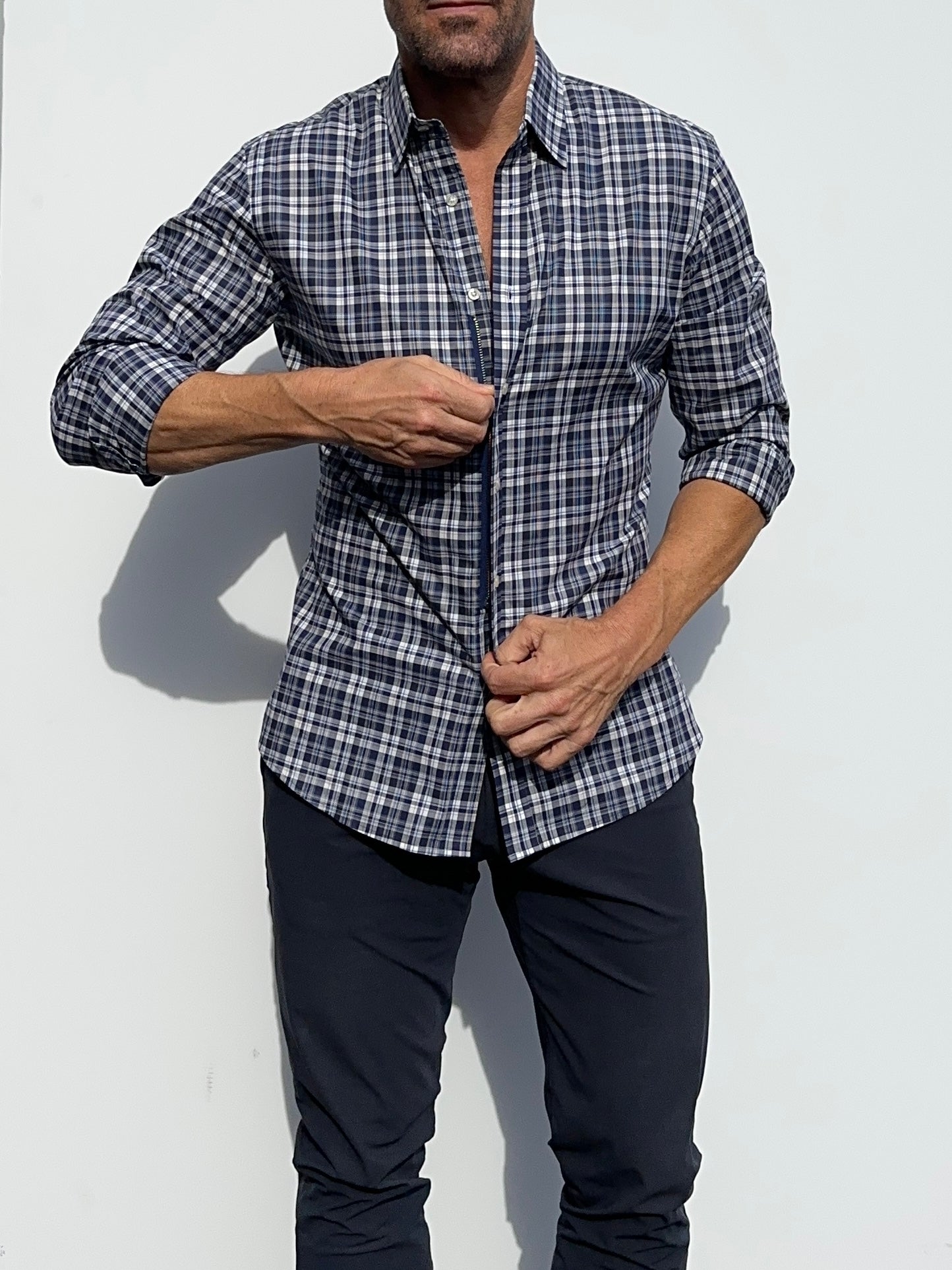Navy & Gray Plaid Broadcloth - White & Blue Plaid