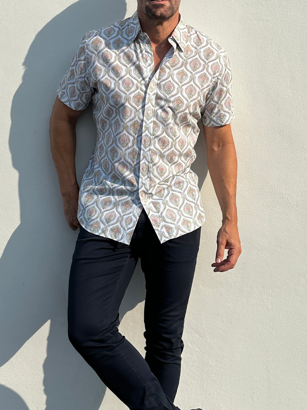 Short Sleeve Ornate Party Shirt - Pale Blue