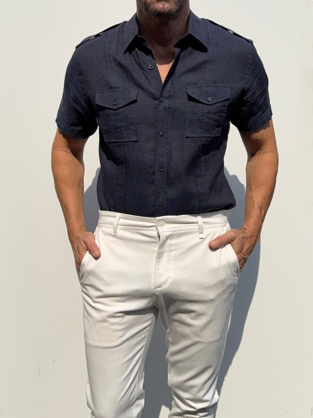 Short Sleeve Linen Raider Shirt - Small Batch Series - Midnight Blue