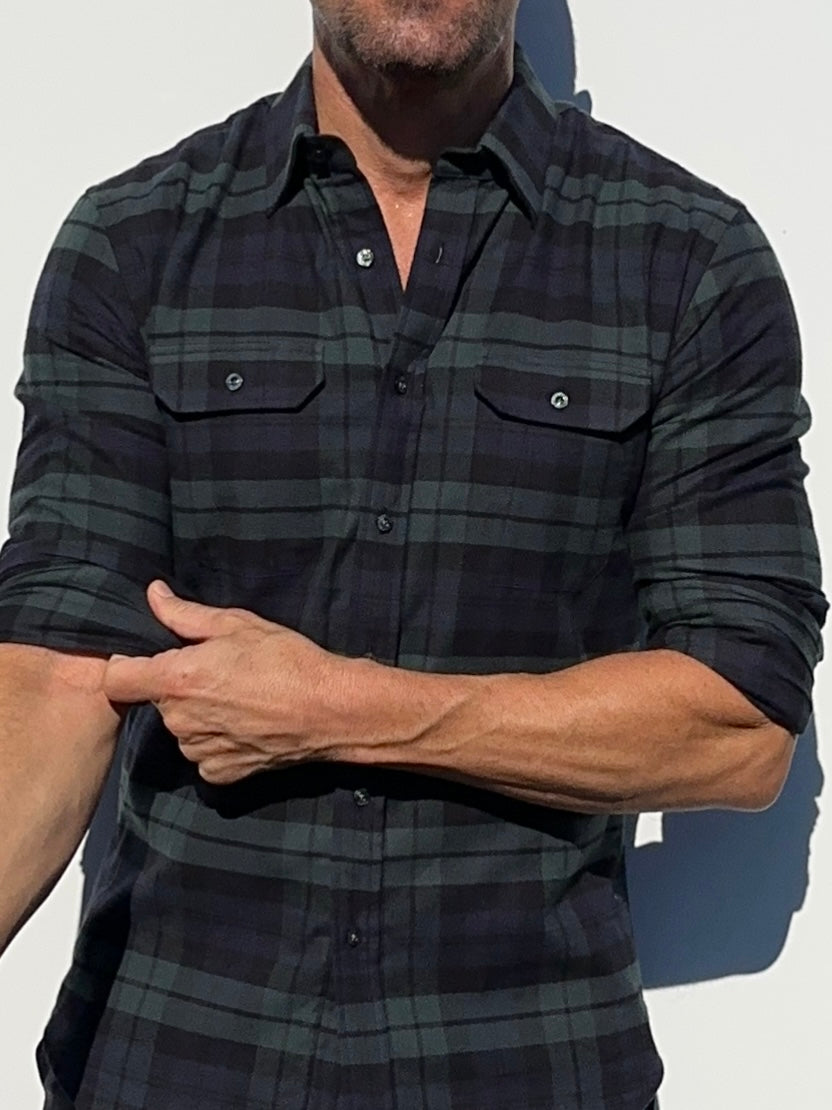 Forest, Navy & Black Utility Flannel - Sage Navy & Black Flannel