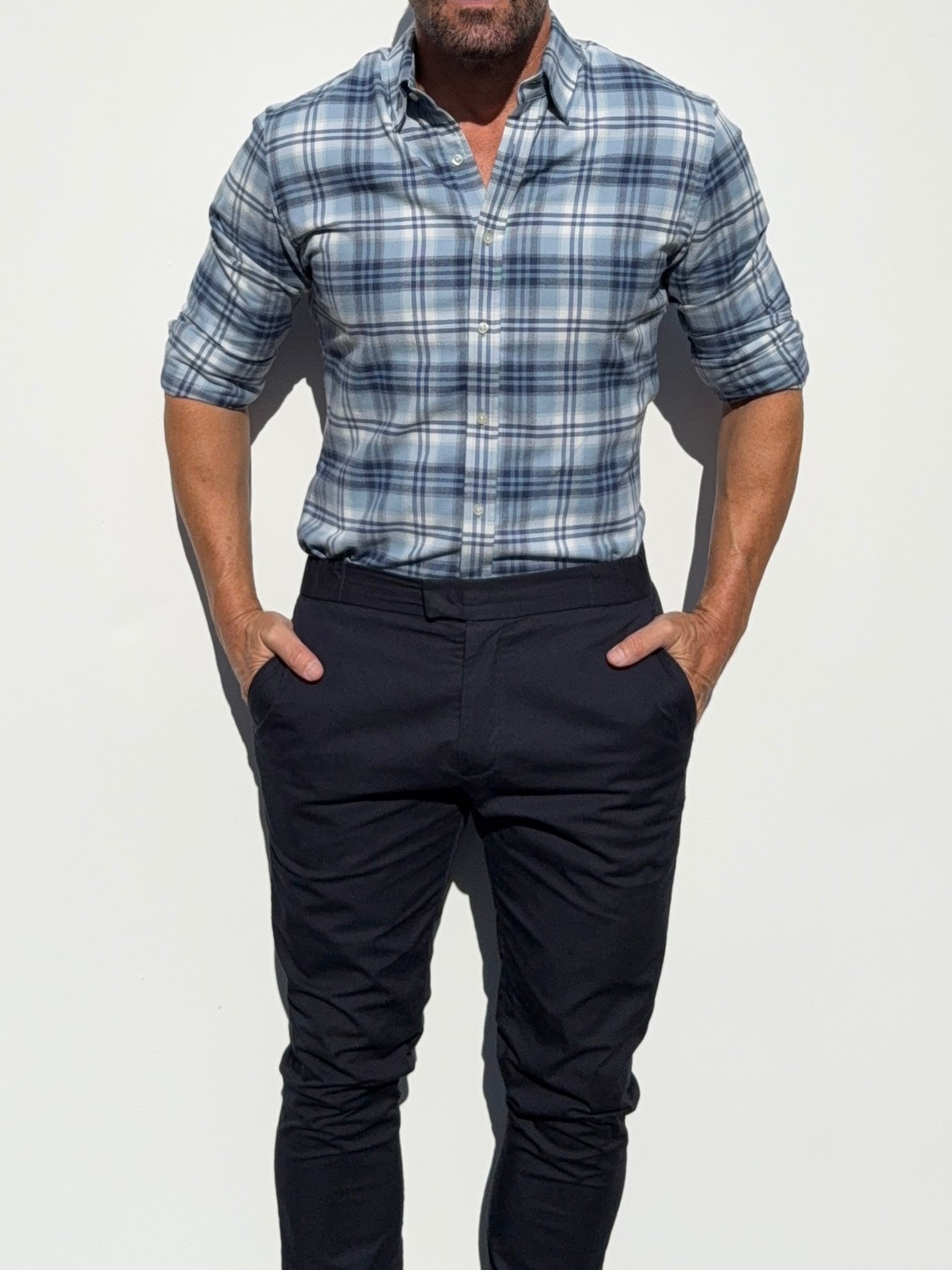 The No-Pocket Dress Flannel - Light Blue Plaid