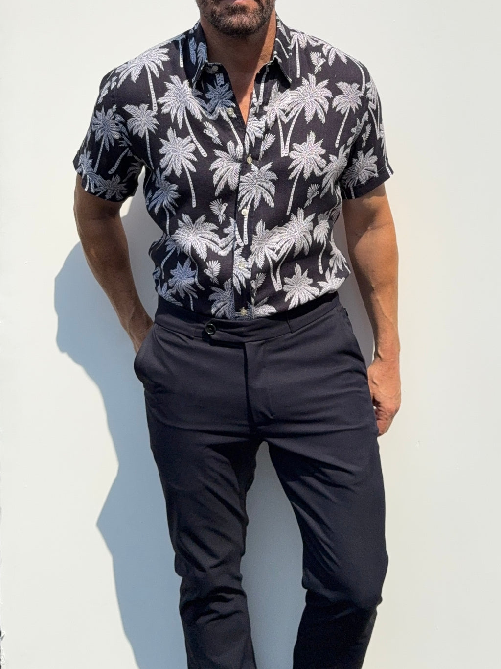 Palms Party Shirt on Linen- Small Batch #684
