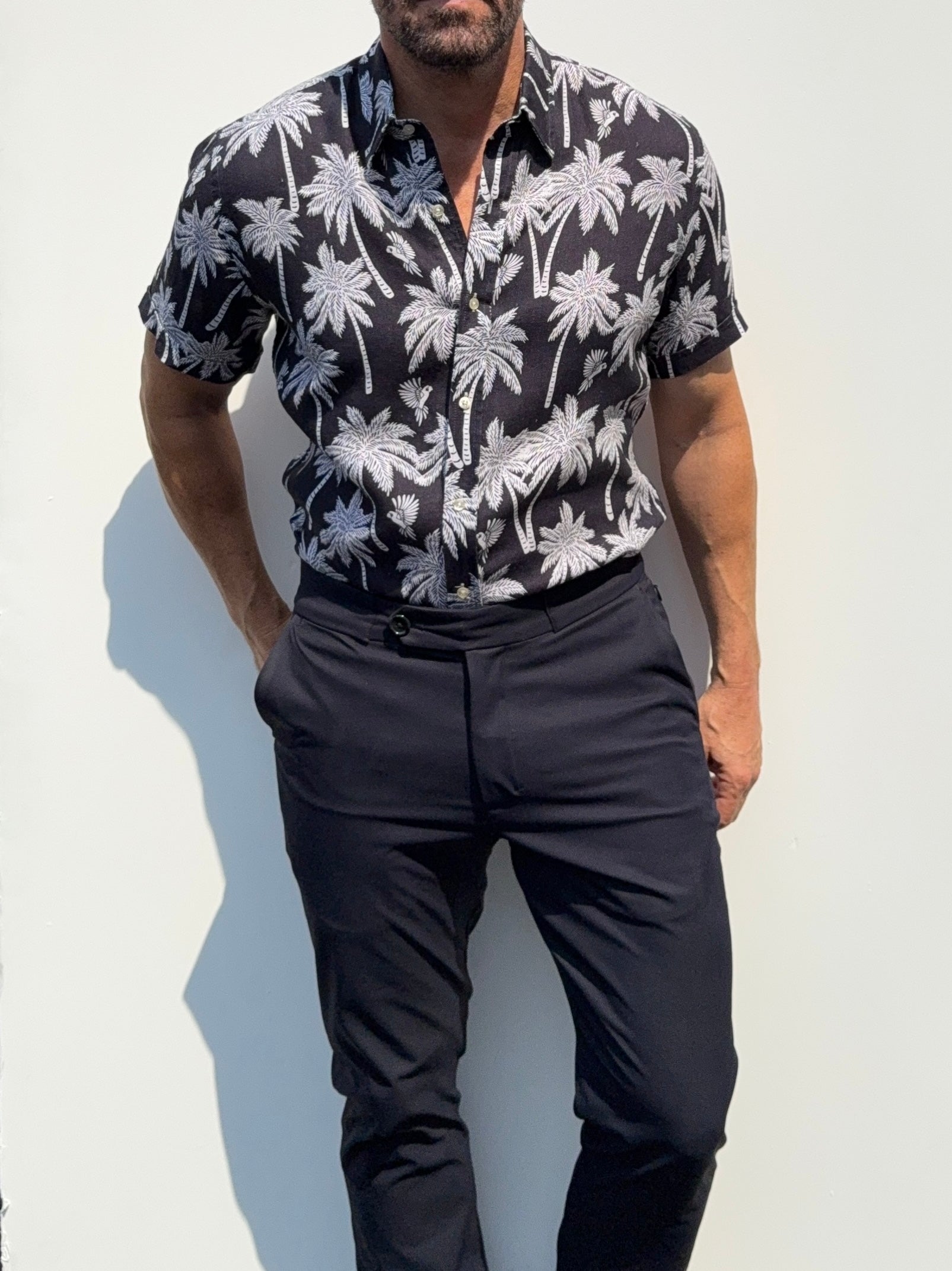 Palms Party Shirt on Linen- Small Batch #684