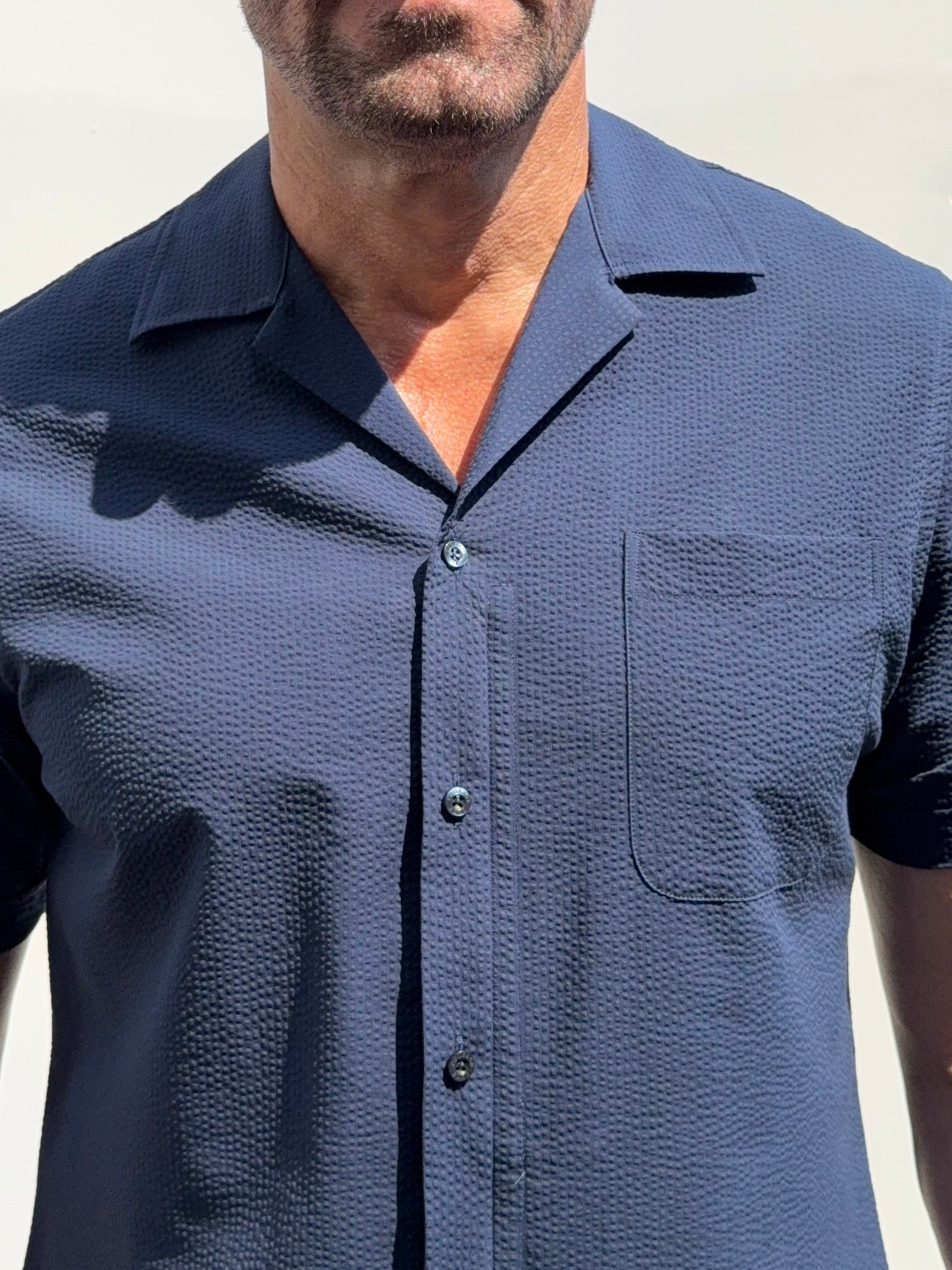 Seersucker Camp Collar- Navy - Small Batch #699