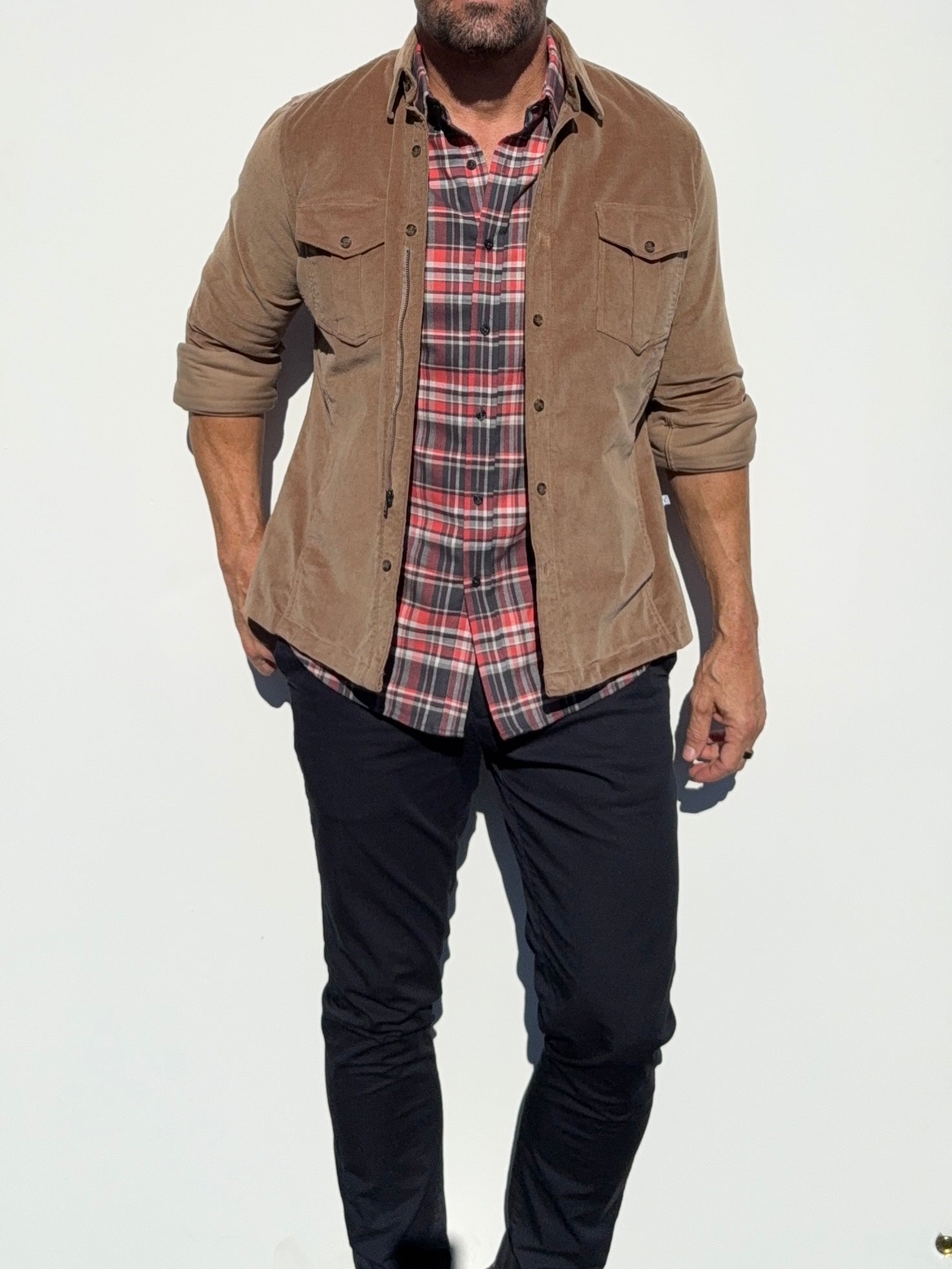 The No-Pocket Dress Flannel - Black & Orange Plaid