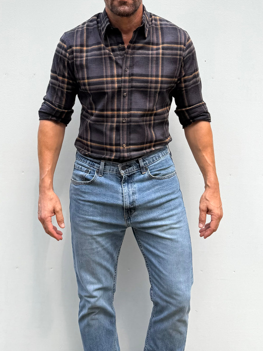 Plaid Dress Flannel - Brown & Gray