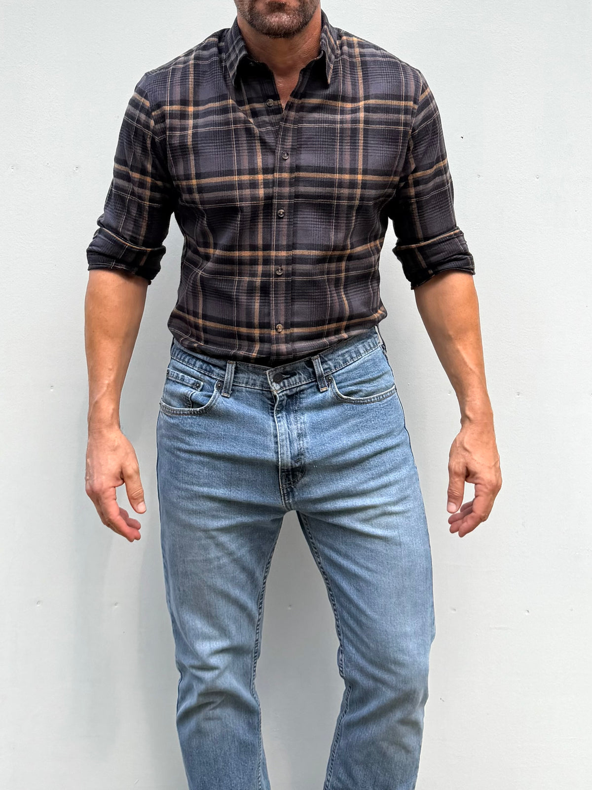 Plaid Dress Flannel - Brown & Gray