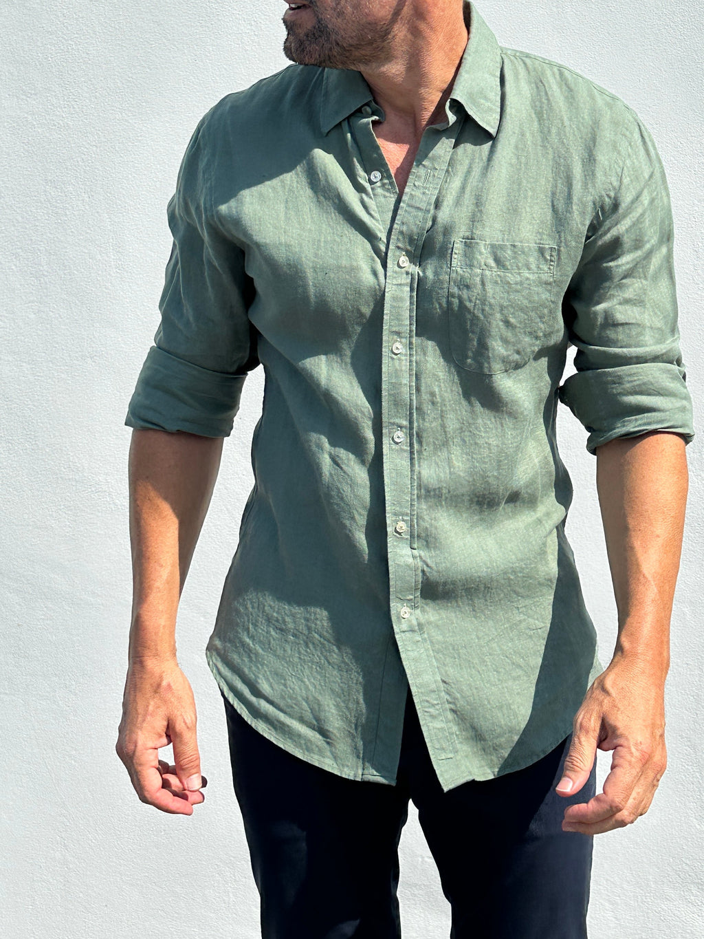 Long Sleeve 1-Pocket Linen - Forest Khaki