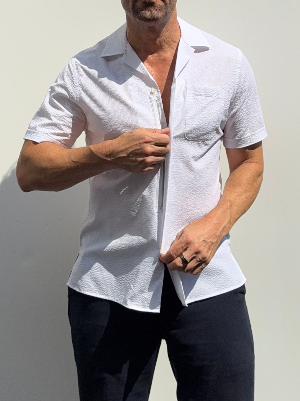 Seersucker Camp Collar- White- Small Batch #700