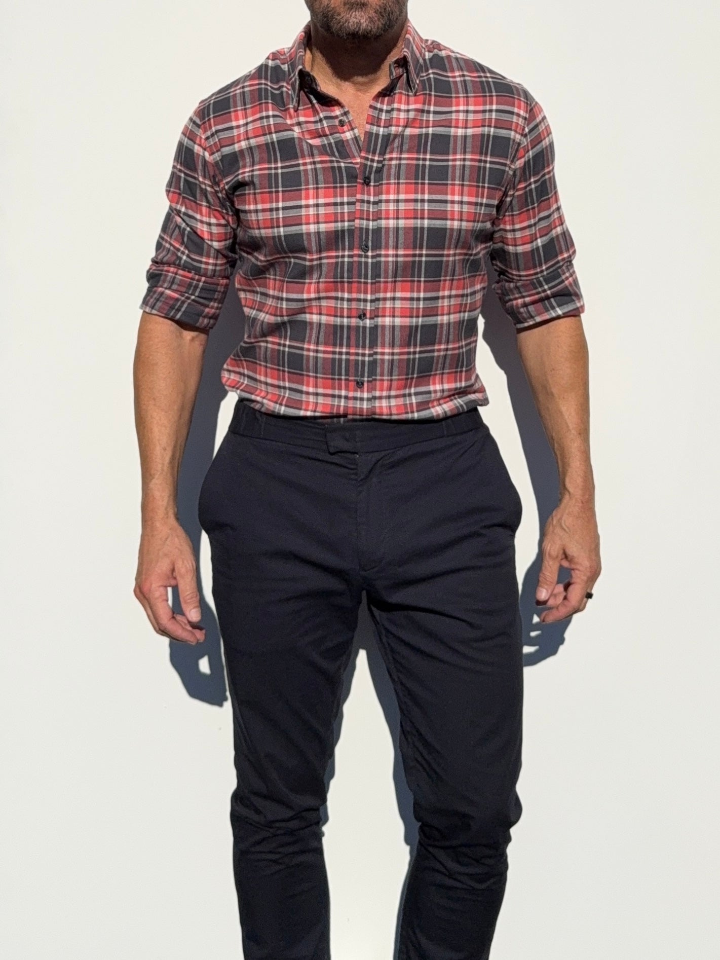 The No-Pocket Dress Flannel - Black & Orange Plaid