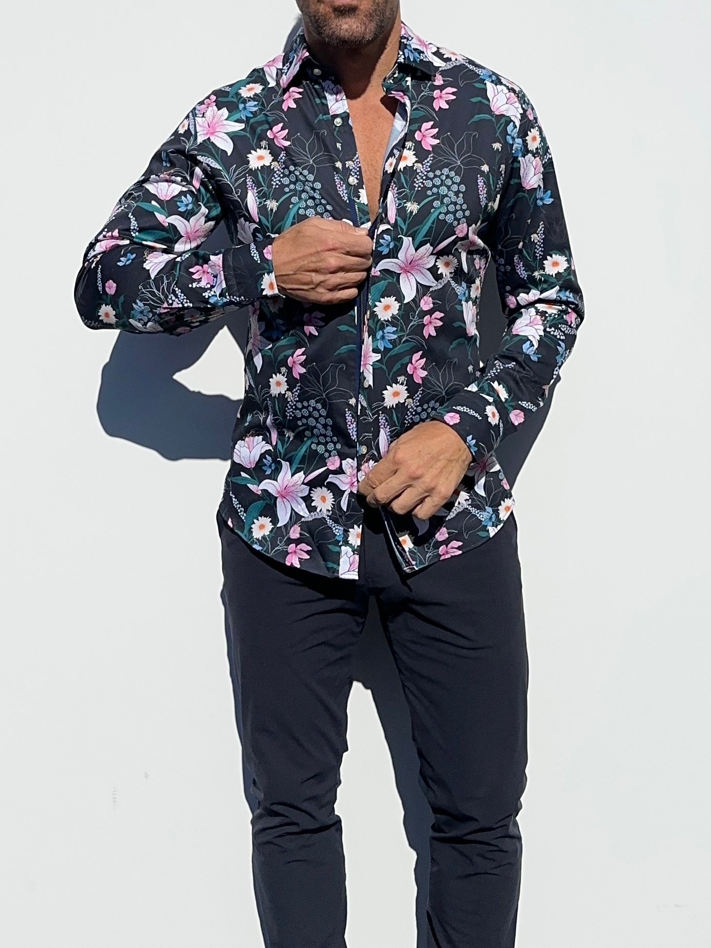Lily Floral Party Shirt - Navy
