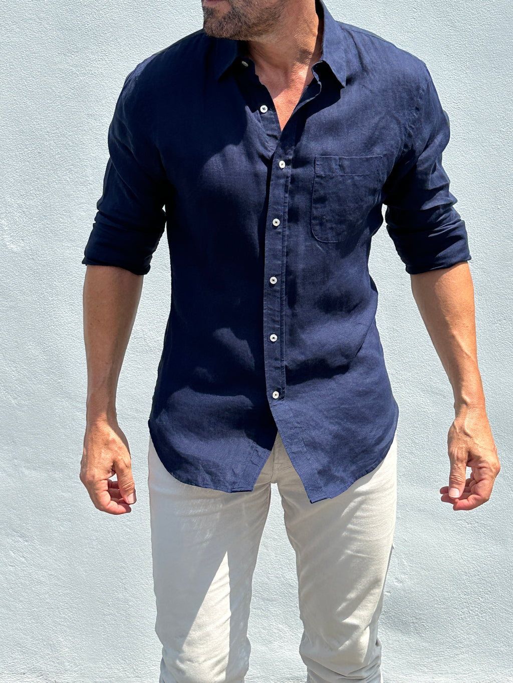 Long Sleeve 1-Pocket Linen - Navy- Small Batch # 618