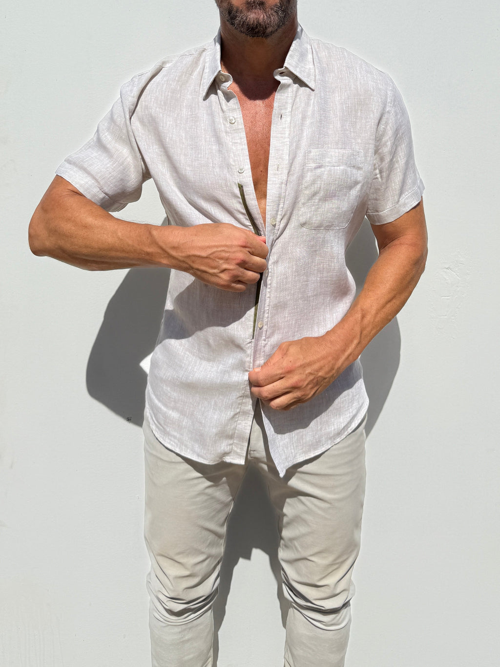 Short Sleeve 1-Pocket Linen Shirt - Stone