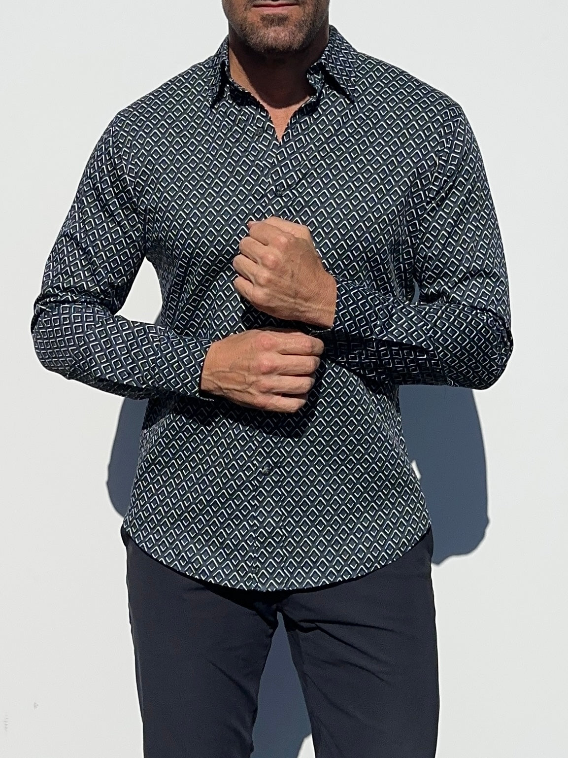 Diamond Print Party Shirt - Black on Navy