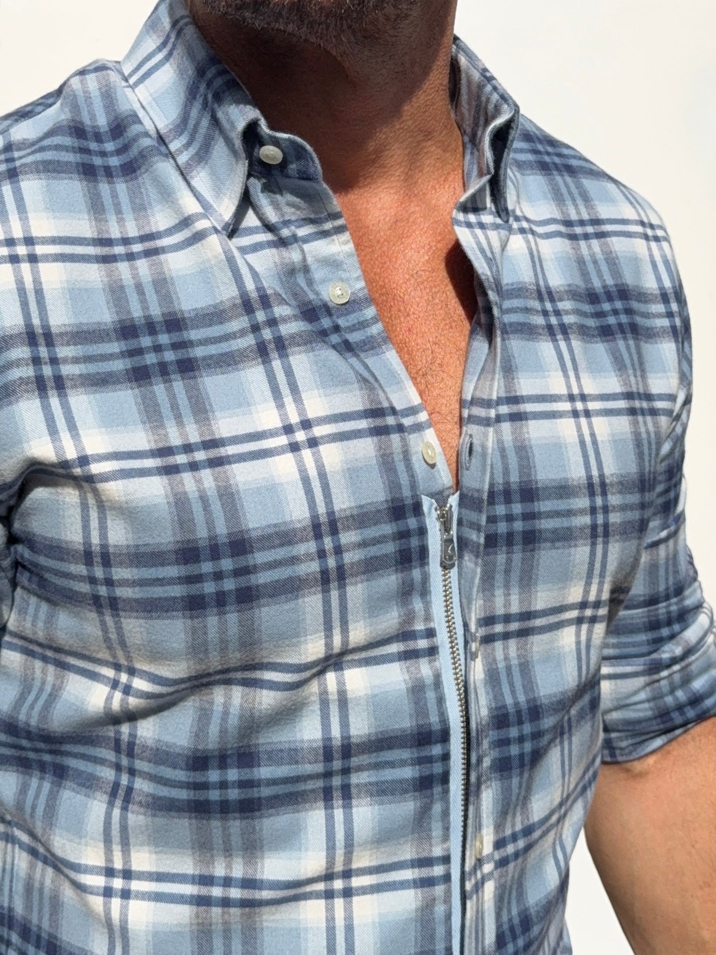The No-Pocket Dress Flannel - Light Blue Plaid