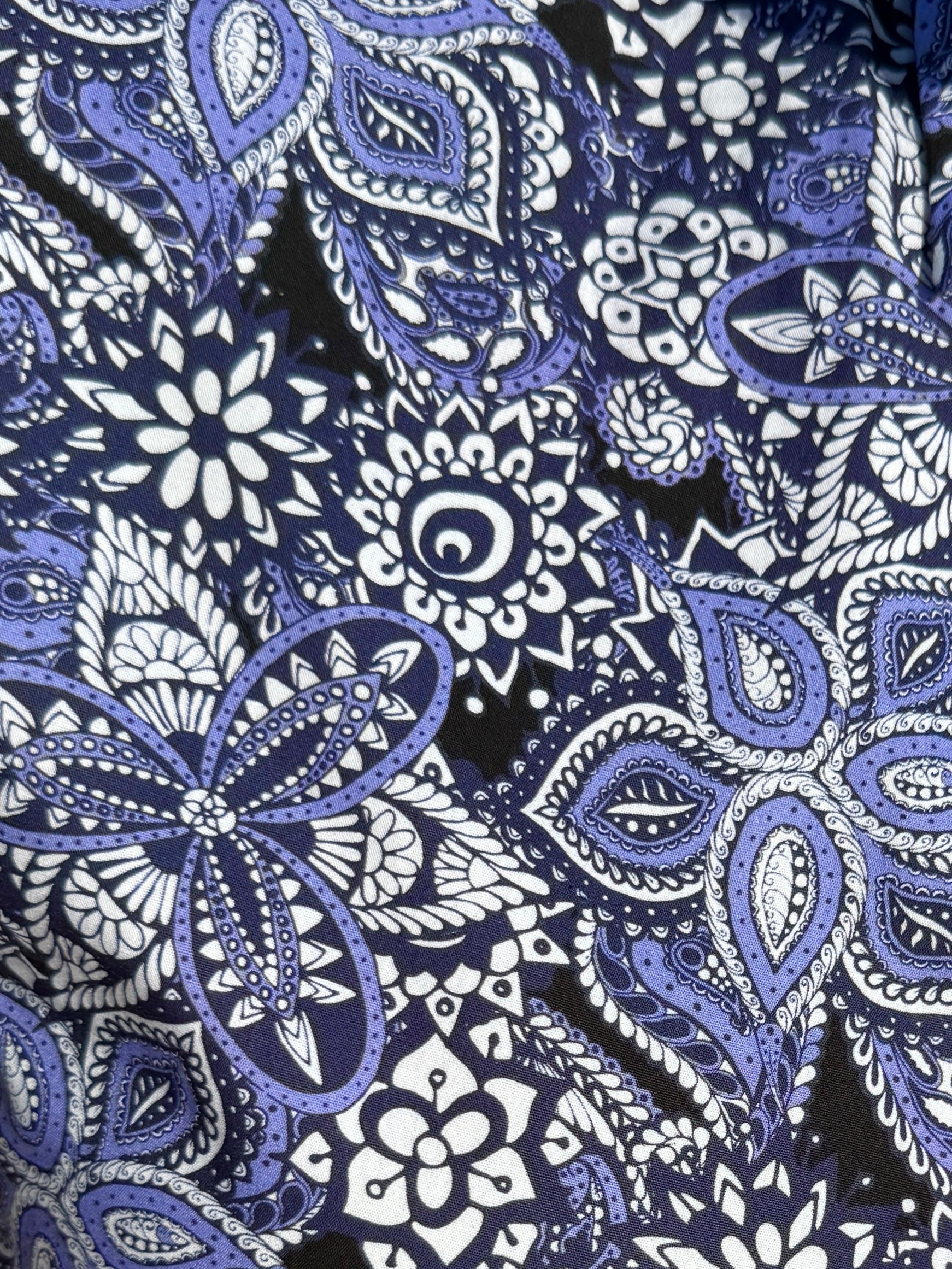 Blue Paisley Floral on Cotton - Blue on Blue