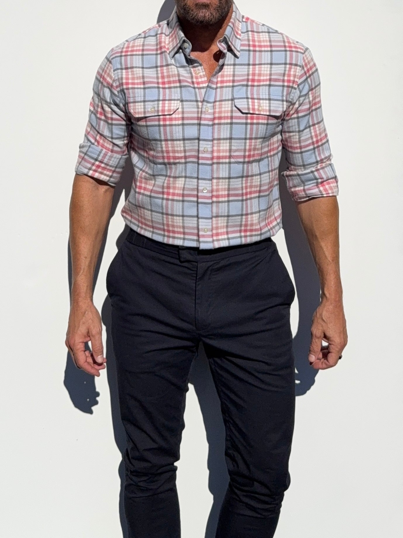 The Utility Shirt in Plaid Flannel - Light Blue & Pink