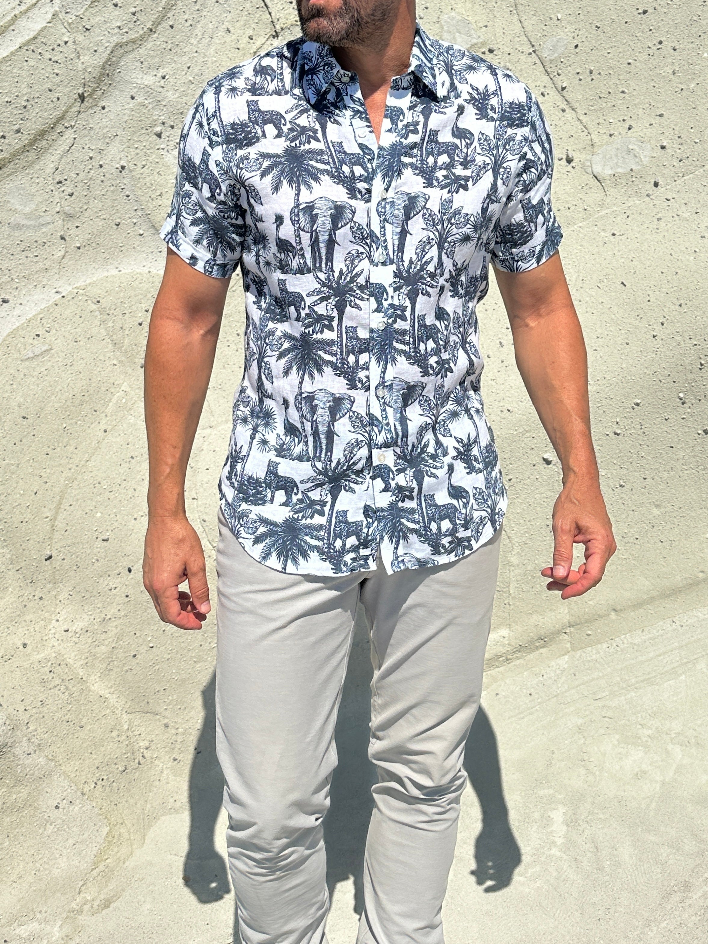 The Jungle Brothers Linen Party Shirt - Navy on White