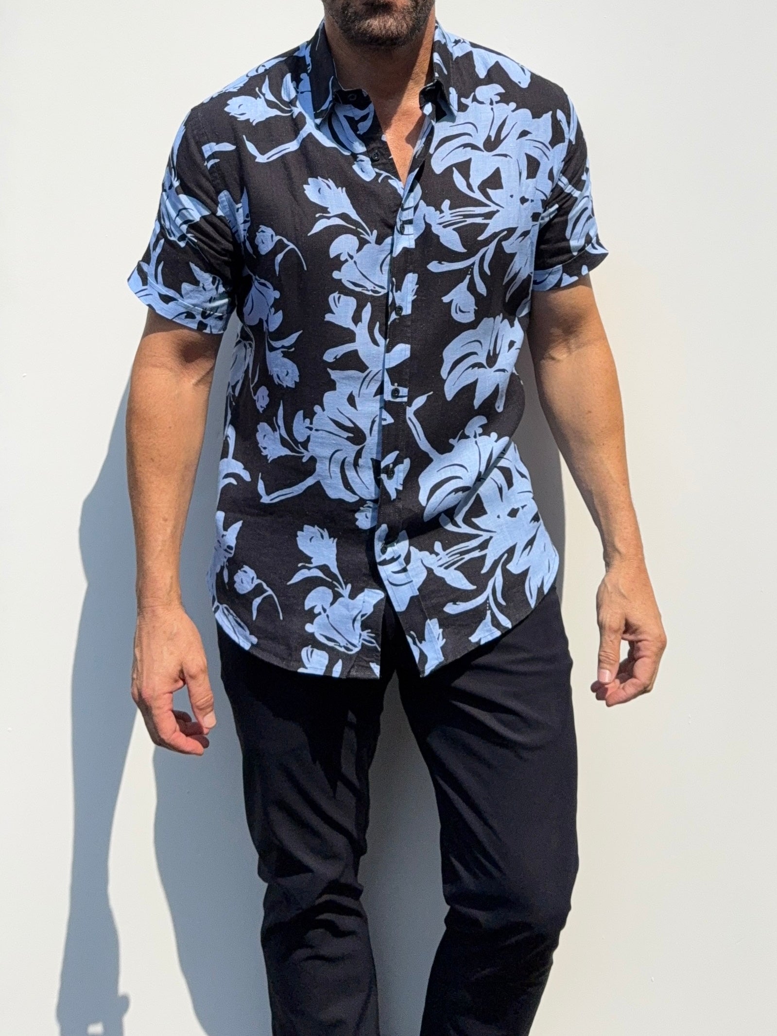 Abstract Flowers Party Shirt on Linen- Small Batch #683