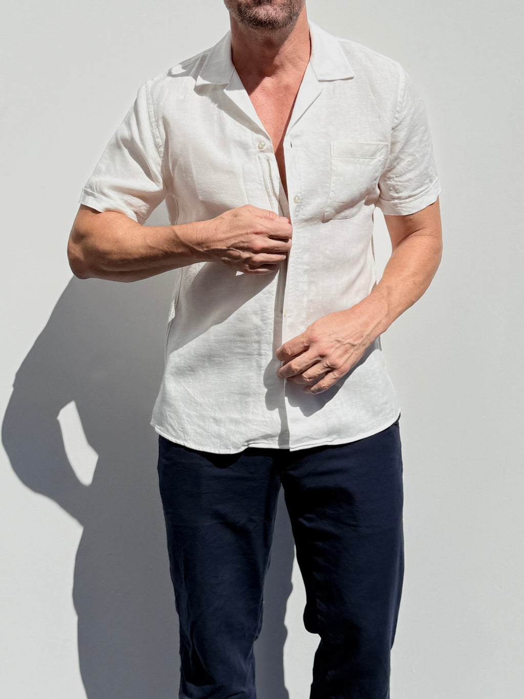 Linen Camp Collar Shirt - Off-White- Small Batch #679