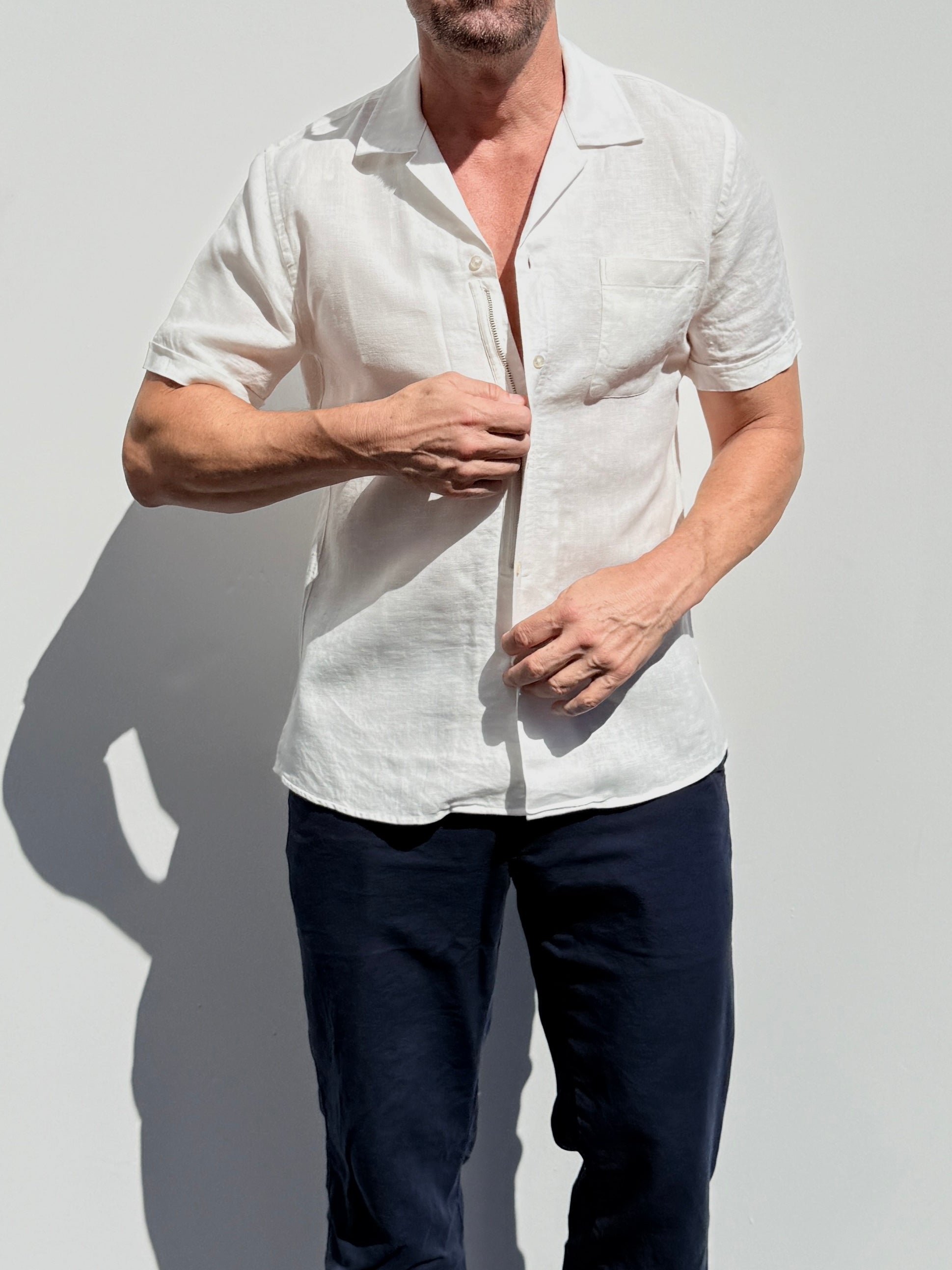 Linen Camp Collar Shirt - Off-White- Small Batch #679