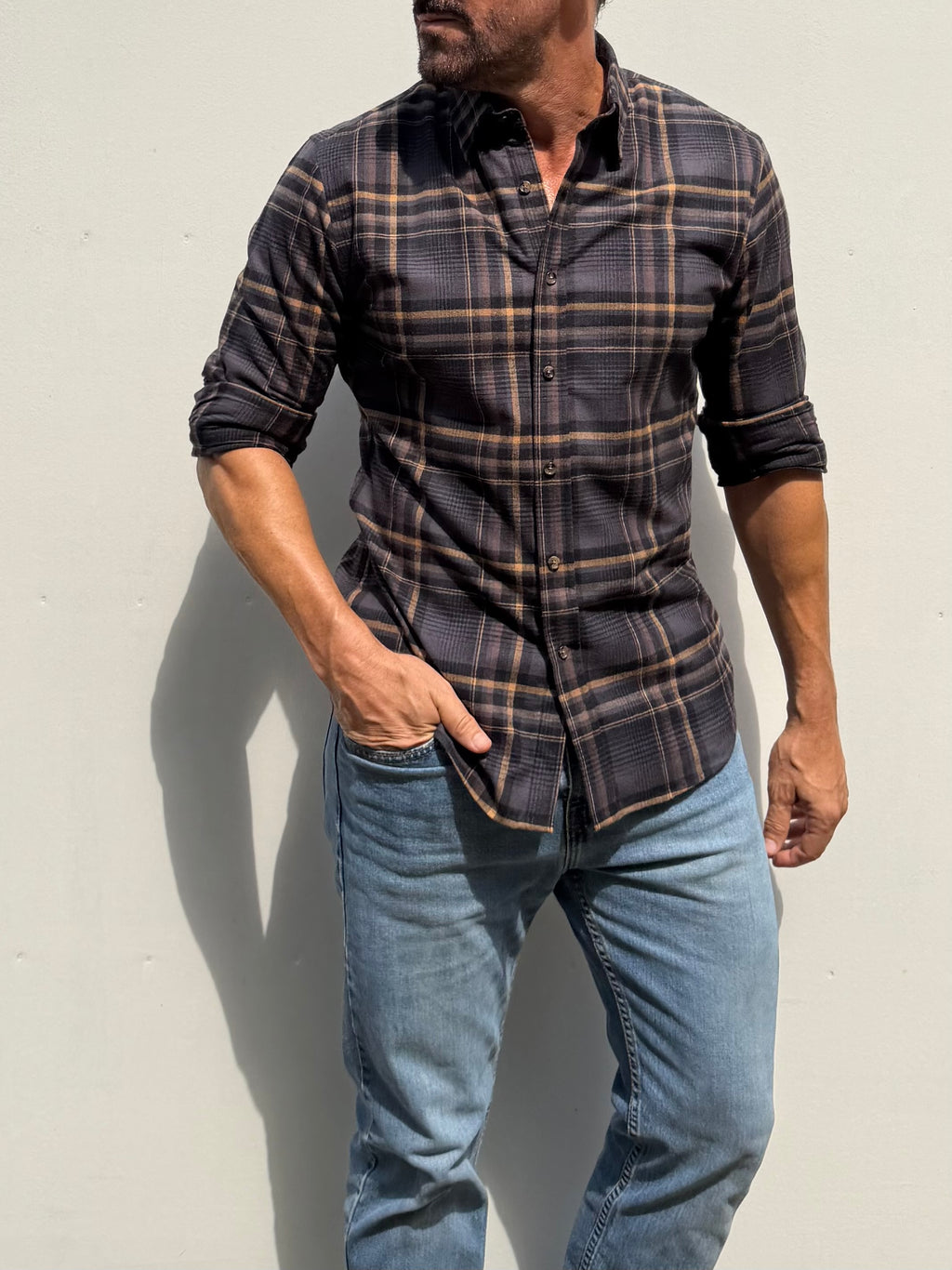 Plaid Dress Flannel - Brown & Gray