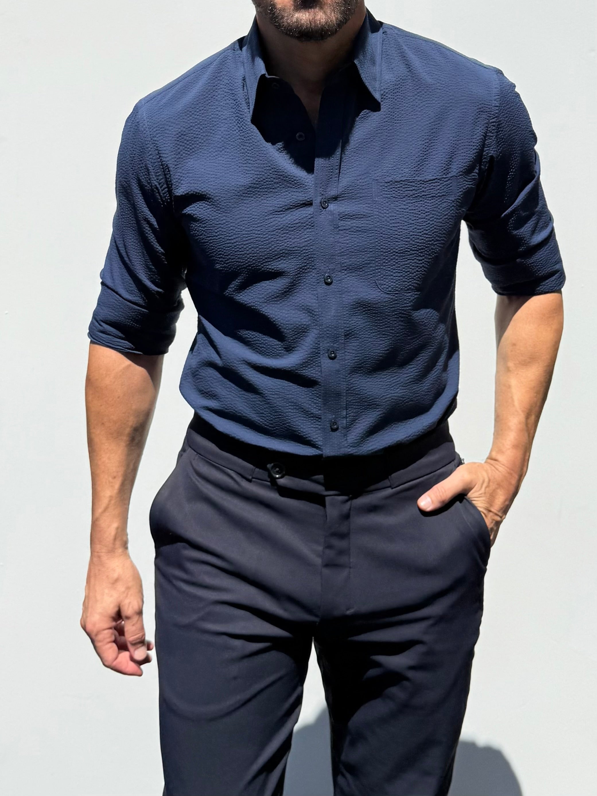1-Pocket Seersucker - Navy- Small Batch #694