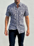 Short Sleeve Paisley Party Shirts - Navy