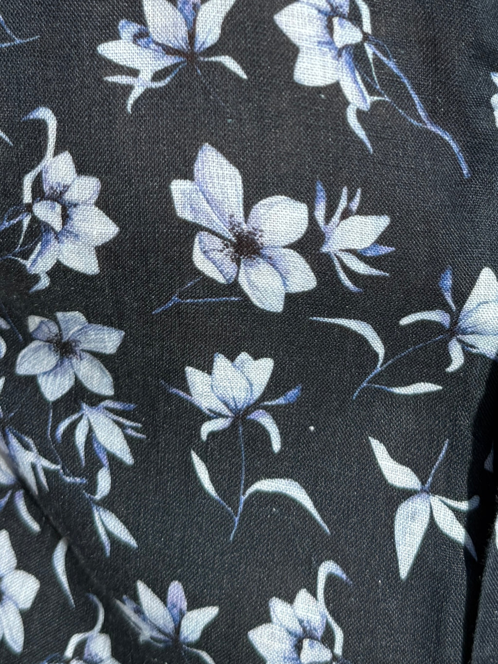 White Flowers on Navy Linen Party Shirt - White Flowers on Navy