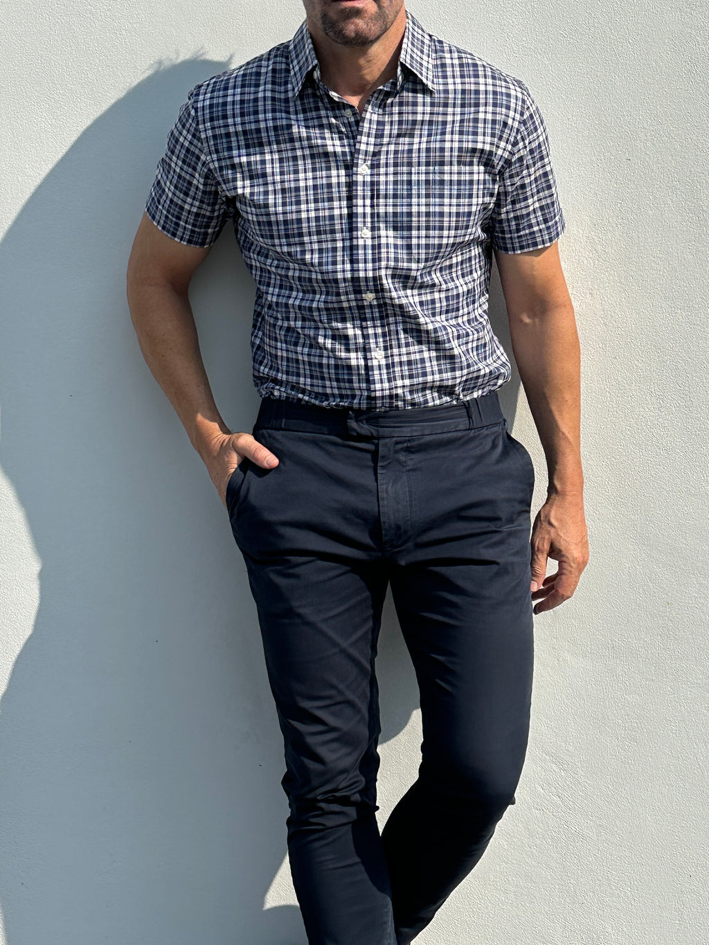 Navy & Gray Plaid Broadcloth - Navy & Gray Plaid Broadcloth