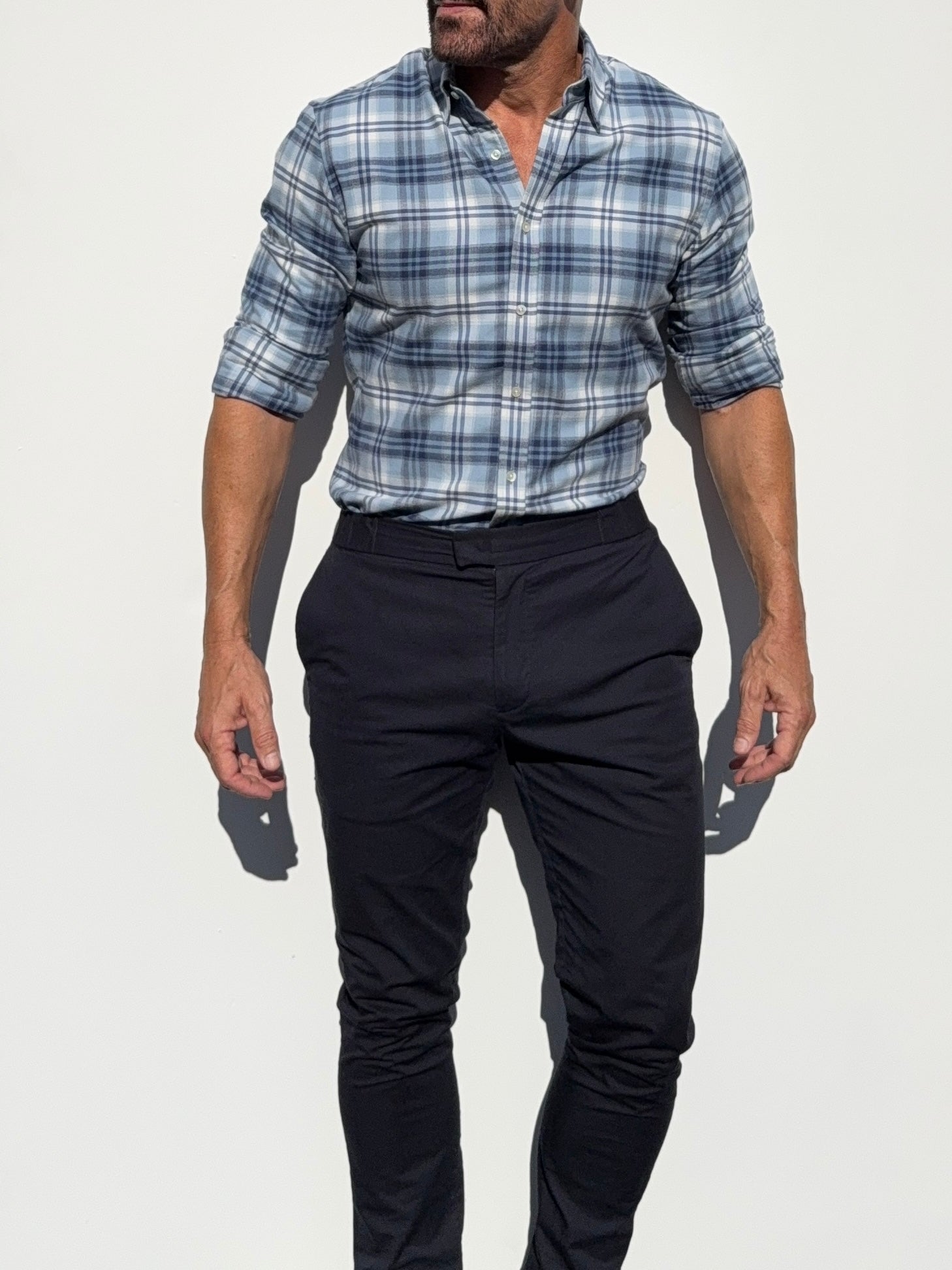 The No-Pocket Dress Flannel - Light Blue Plaid