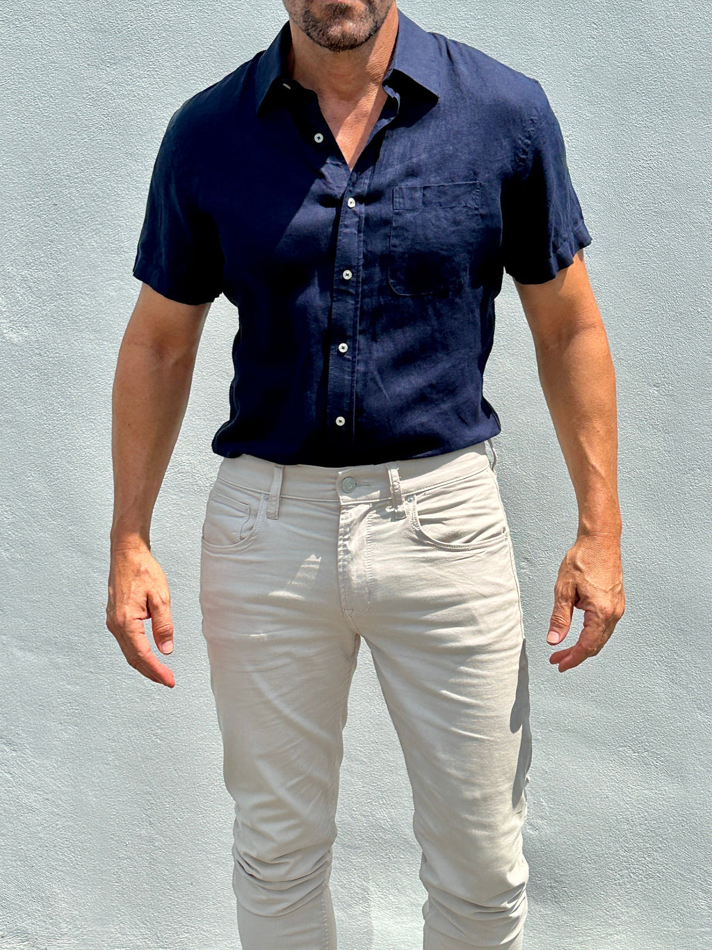 Short Sleeve 1-Pocket Linen - Navy