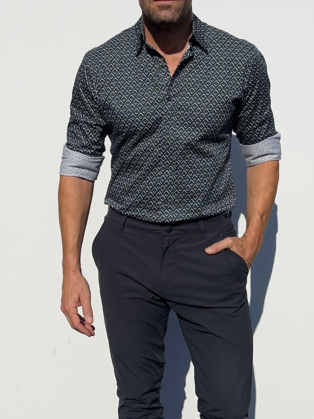Diamond Print Party Shirt - Black on Navy