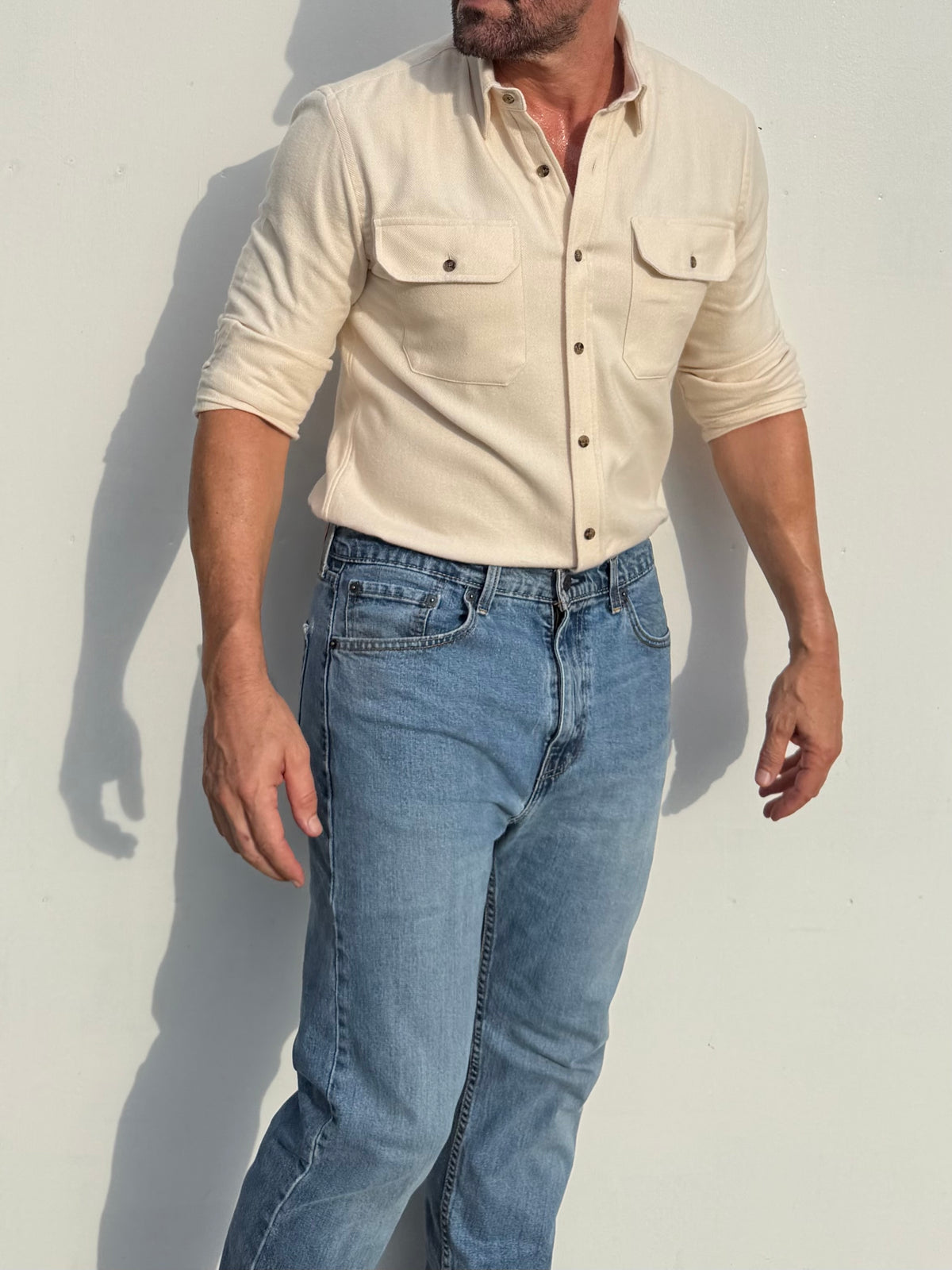 The Utility Shirt in Herringbone Flannel - Ivory