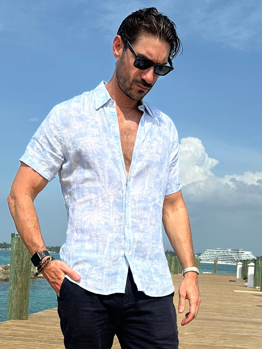 The Jungle Brothers Linen Party Shirt - Navy on White