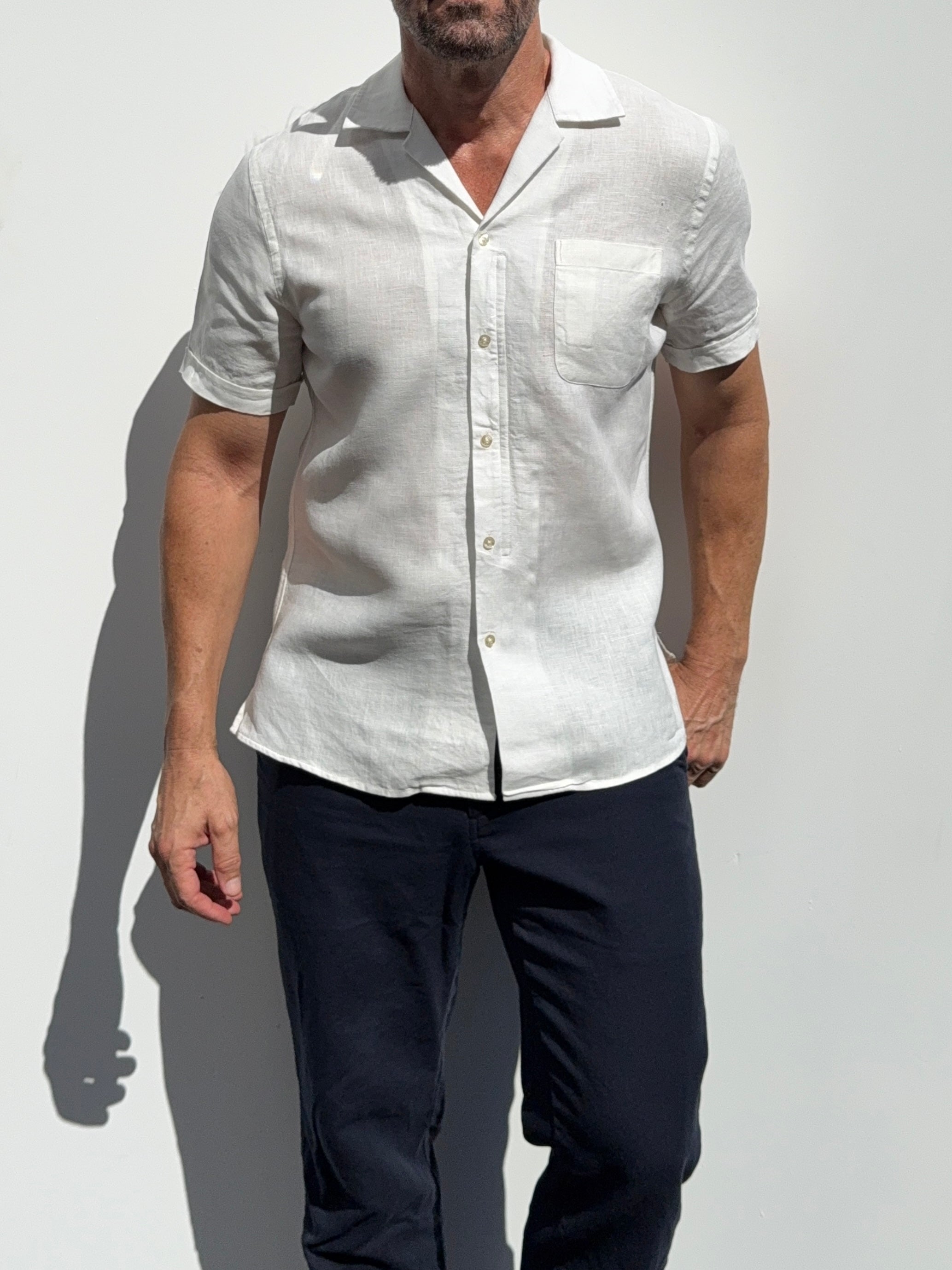 Linen Camp Collar Shirt - Off-White- Small Batch #679