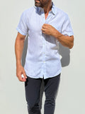 Short Sleeve 1-Pocket Linen Shirt - Pale Blue