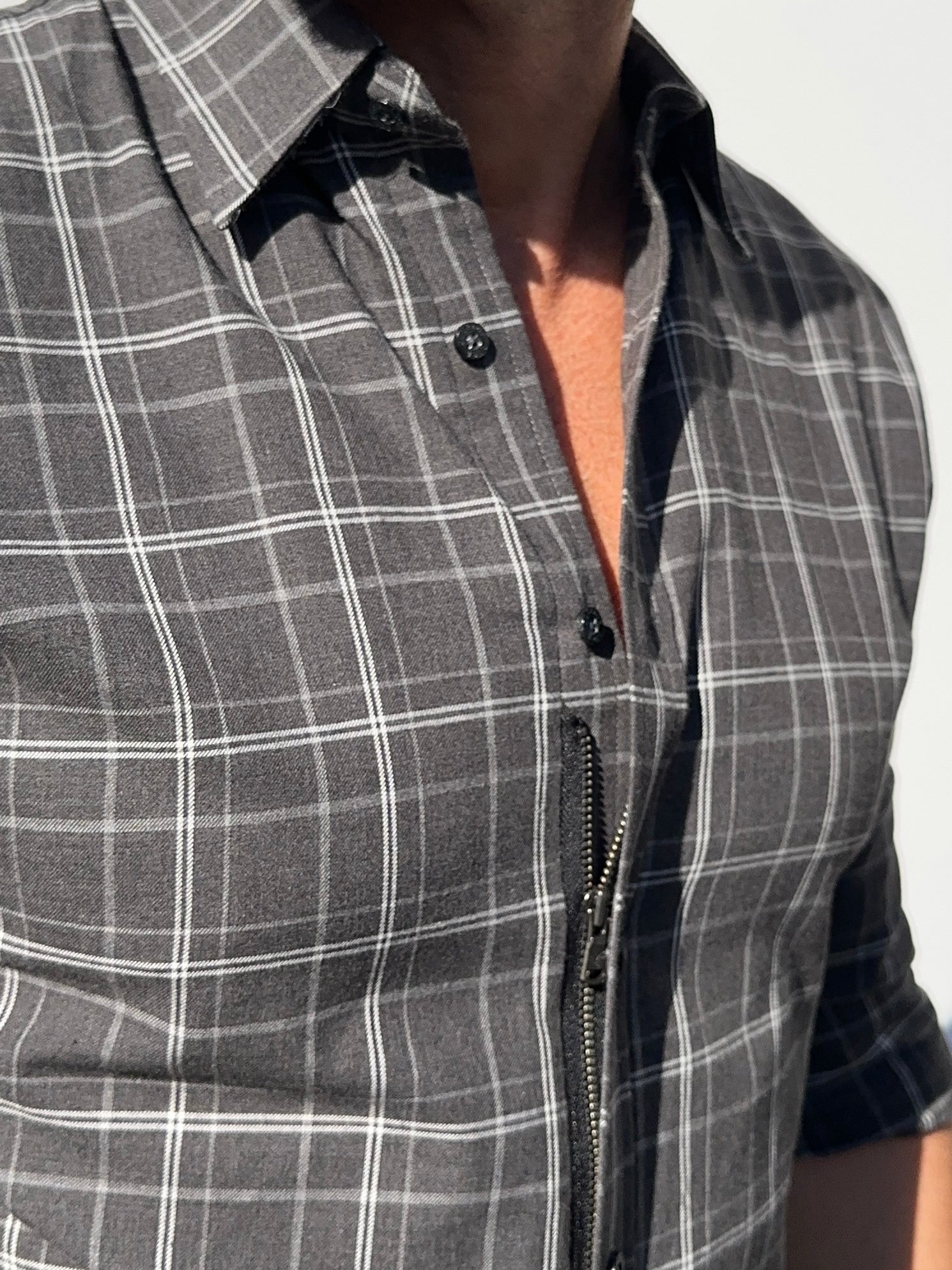 Charcoal & White Plaid Flannel - Charcoal White & Gray