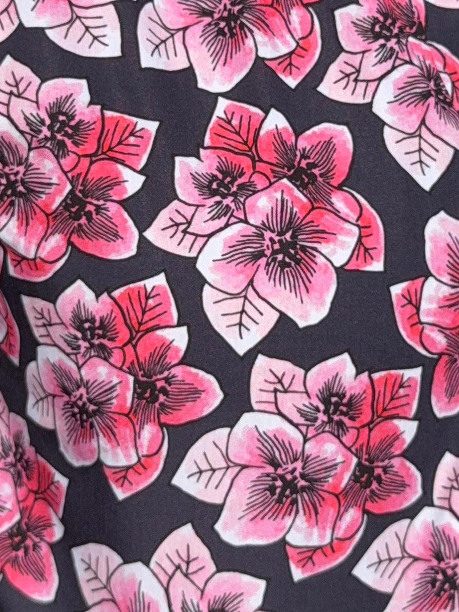 Pink Flowers Party Shirt - Red on Navy