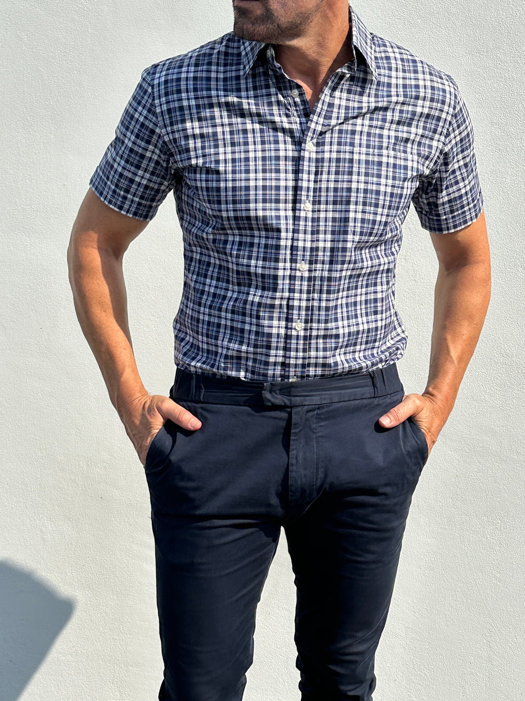 Navy & Gray Plaid Broadcloth - Navy & Gray Plaid Broadcloth