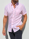 Short Sleeve 1-Pocket Linen Shirt - Pink