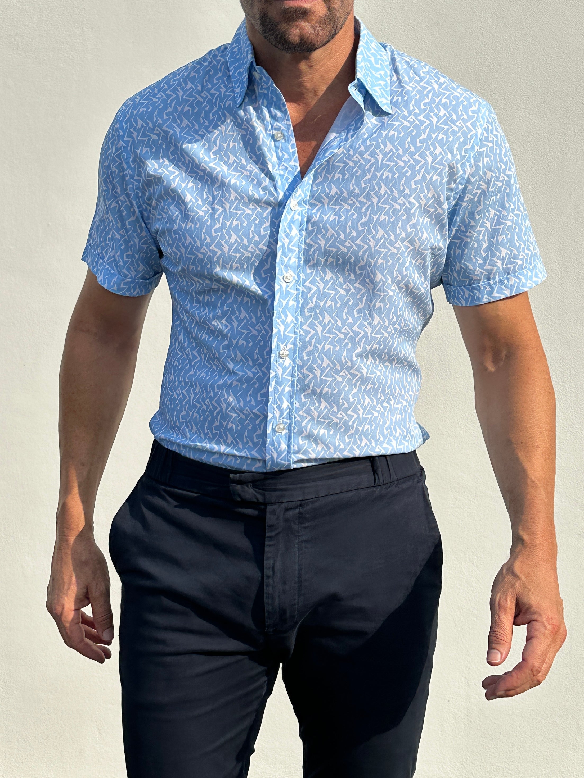 Blue Lightning Party Shirt - Light Blue Lightning