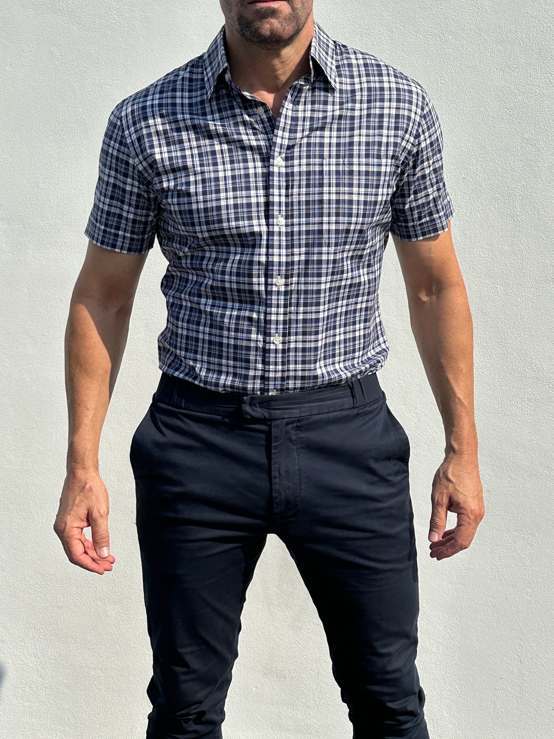Navy & Gray Plaid Broadcloth - Navy & Gray Plaid Broadcloth