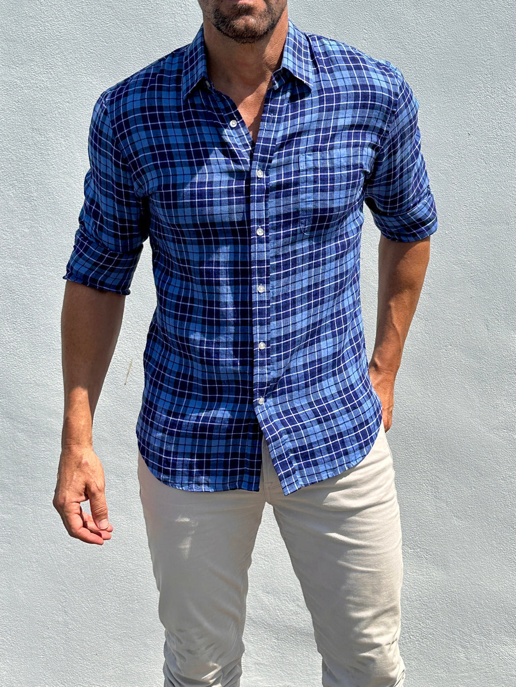 Plaid Linen - Blue on Blue Plaid Linen