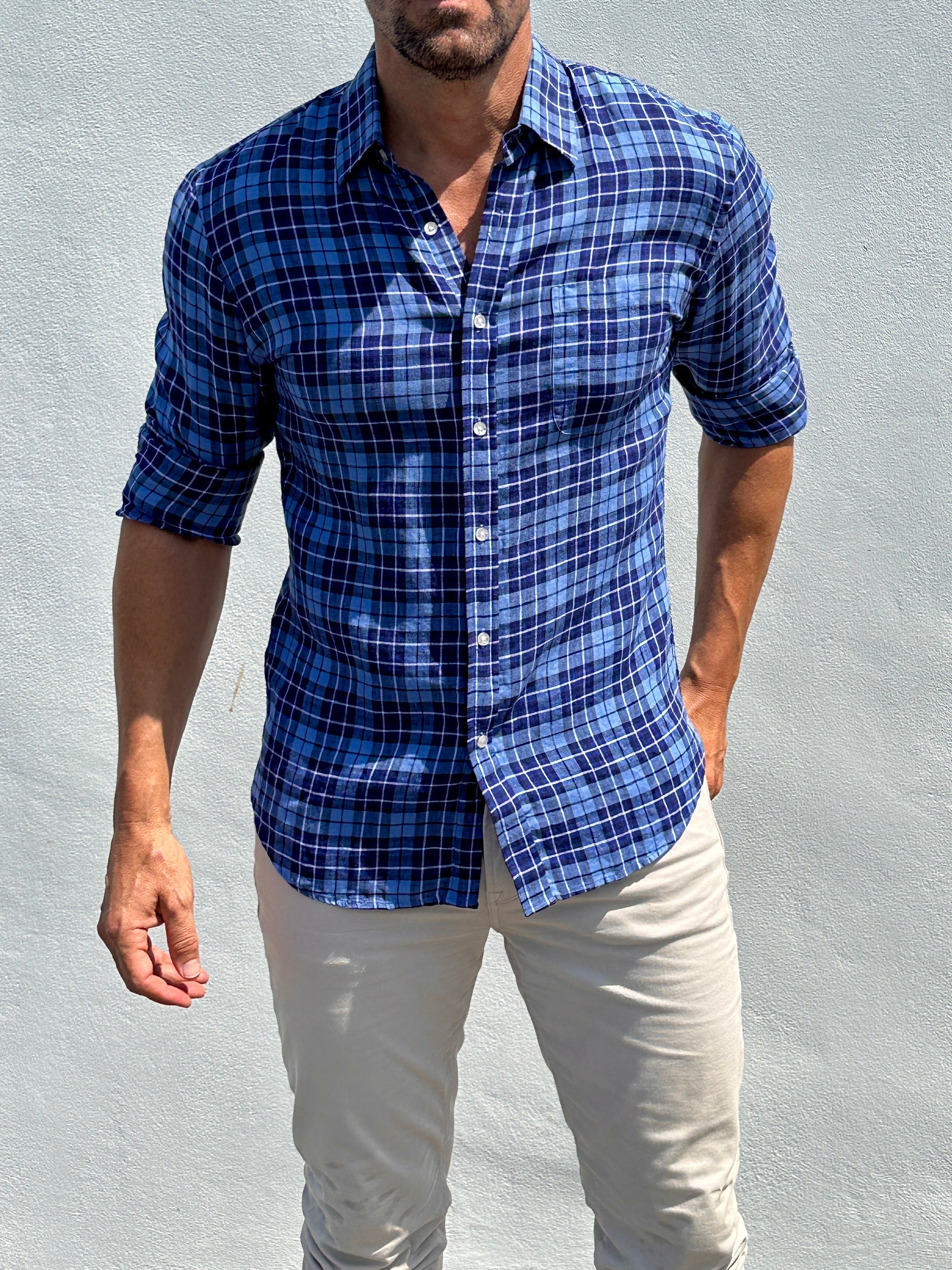 Plaid Linen - Blue on Blue Plaid Linen