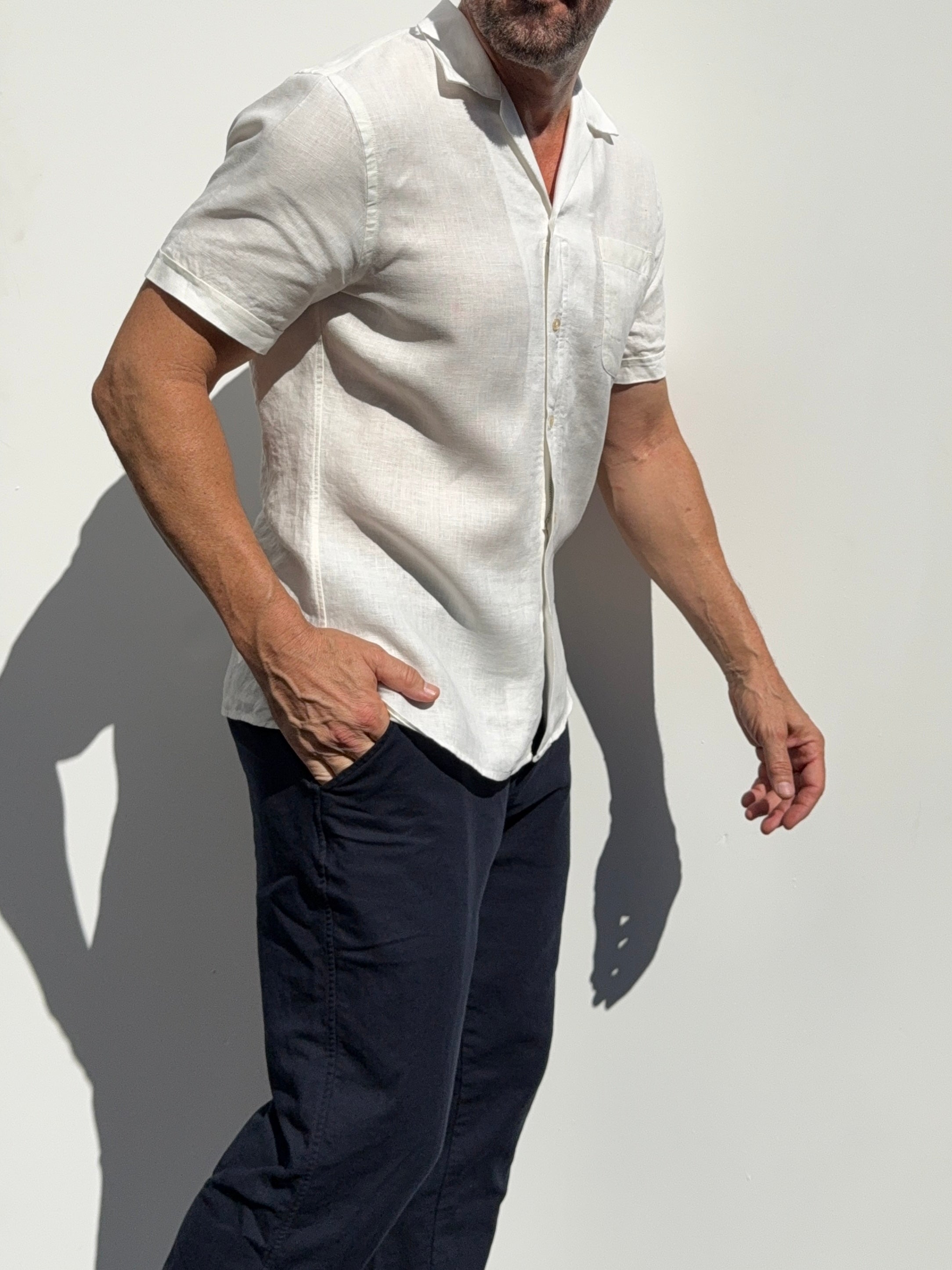 Linen Camp Collar Shirt - Off-White- Small Batch #679