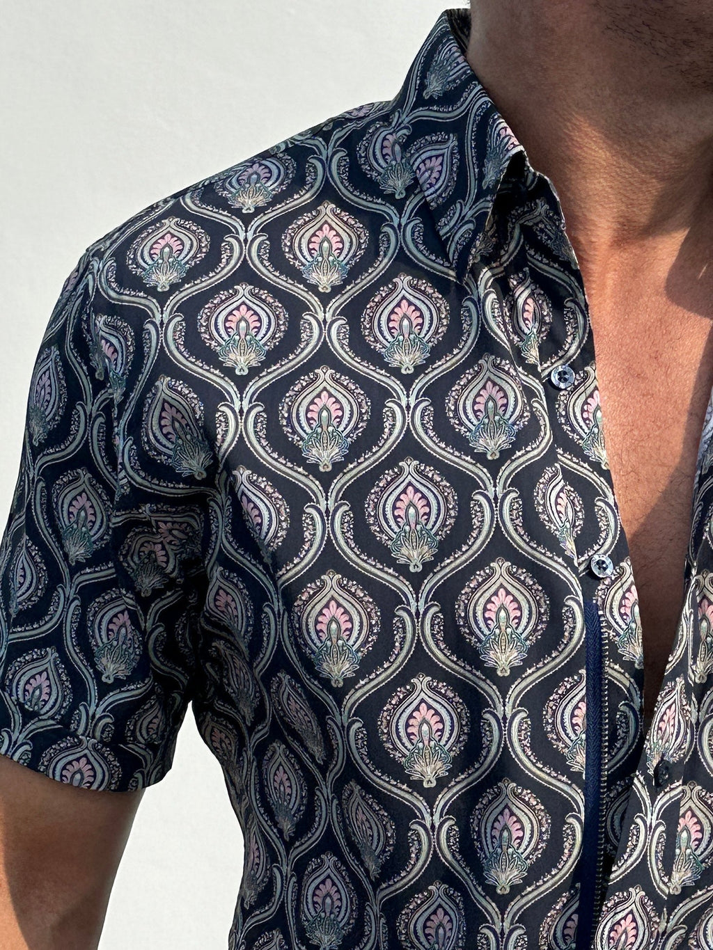 Short Sleeve Ornate Party Shirt - Midnight Blue